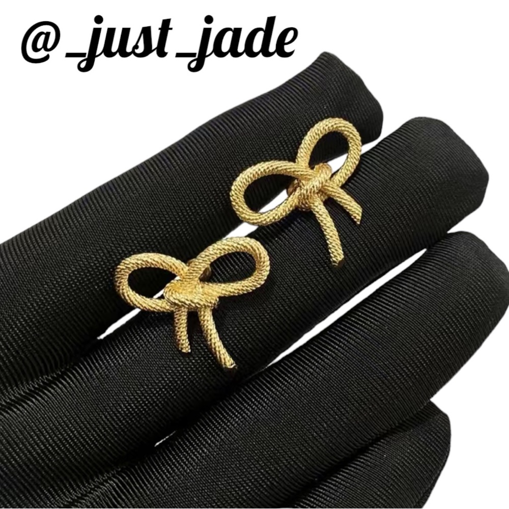 Bowknot Stud Earrings 18K Gold Over Stainless - Picture 2 of 2
